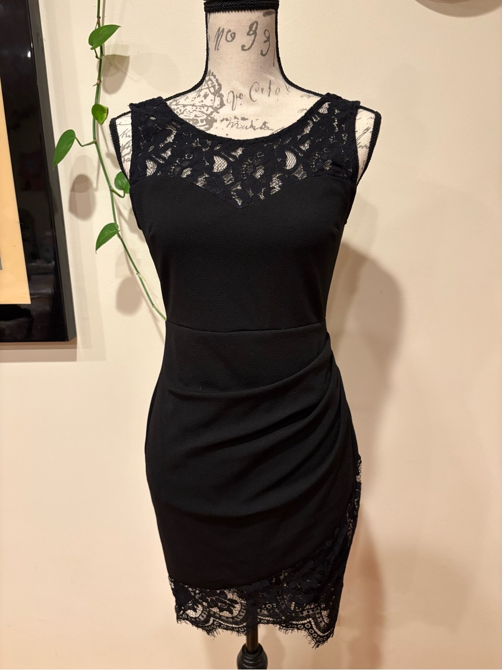 Black Lace-Trim Sleeveless Sheath Dress